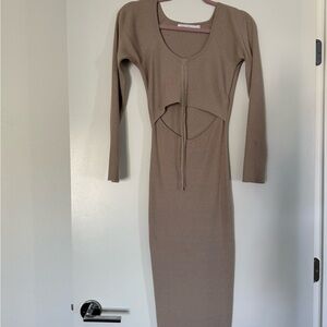 All in Favor Taupe Long Sleeve Dress